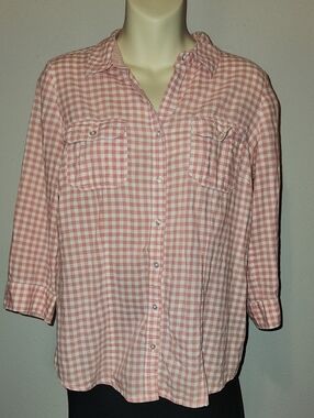 St. John's Bay Pink and White Gingham Button-Down Shirt